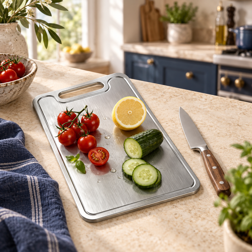 Planche à découper en acier inoxydable double face